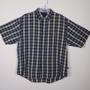 Bugle Boy Classics Men's XL short sleeve shirt Blue Yellow Plaid Pre-owned